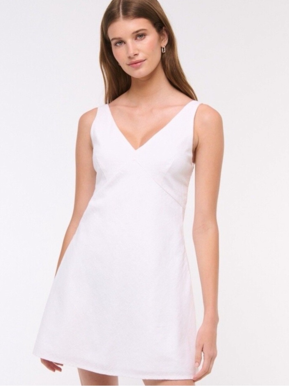 Abercrombie & Fitch White V-Neck Linen Blend  Dress